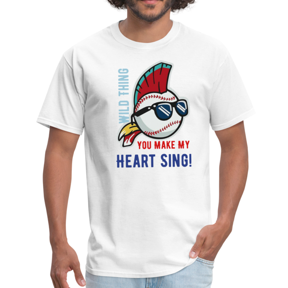 Classic Major League Mens Graphic Tee: Wild Thing, Jobu, Indians, Cleveland - white