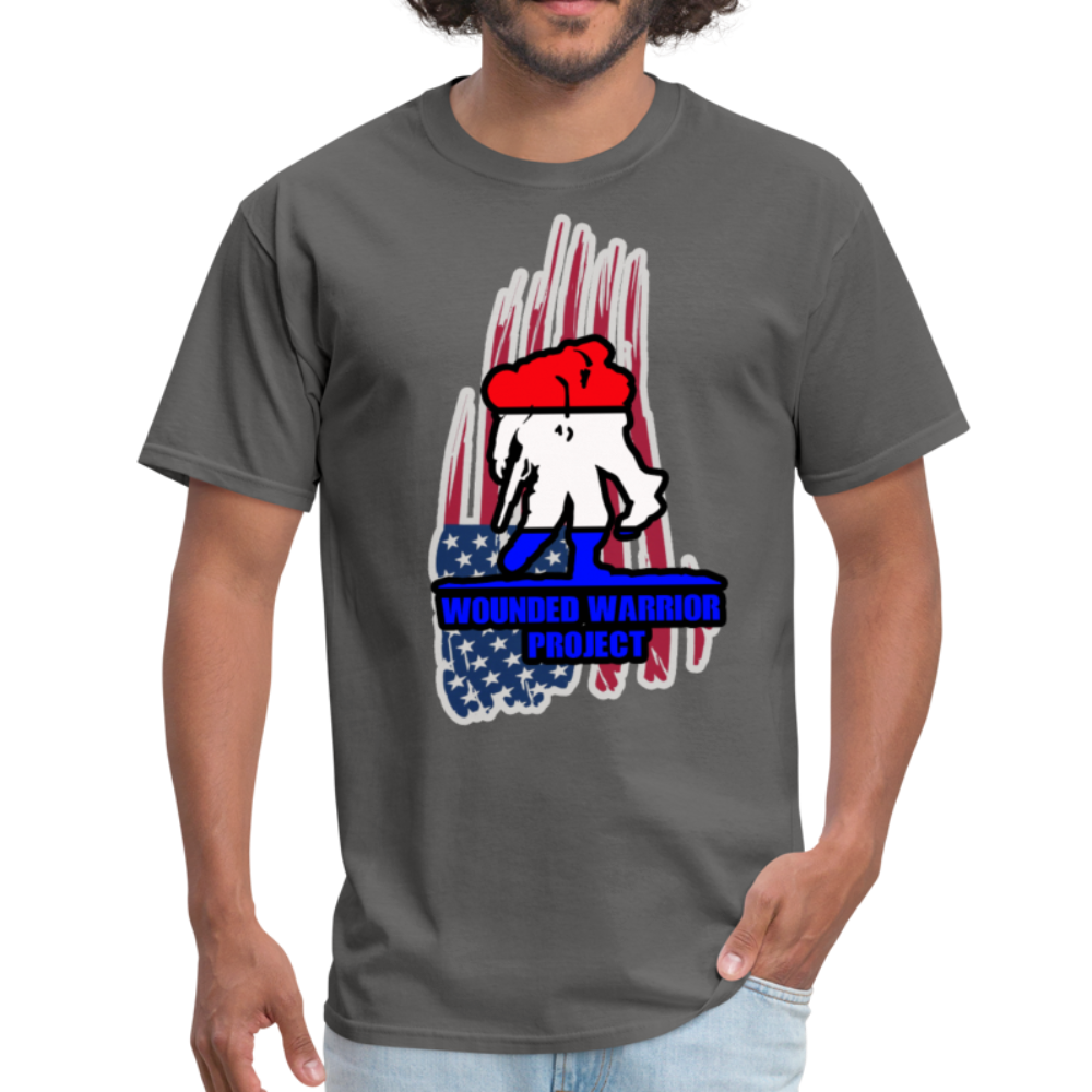 Wounded Warrior Red White and Blue Custom Graphic Tee - charcoal