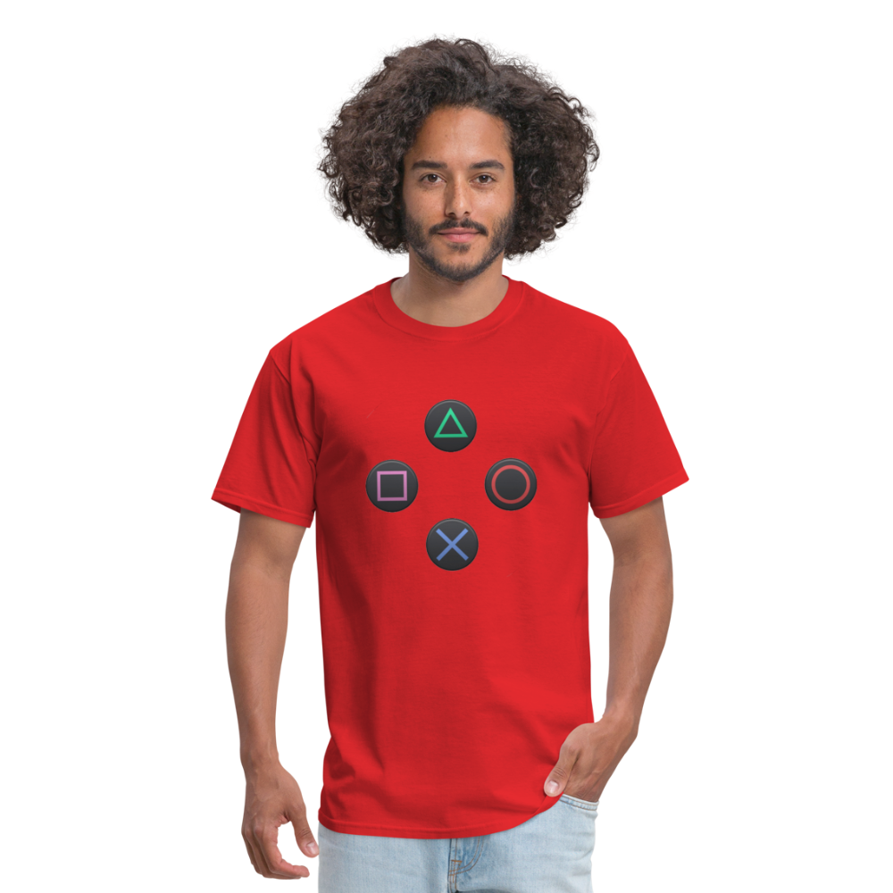 Gaming Ps4 Button Custom Graphic Tee; Xbox, Nintendo, Pc - red