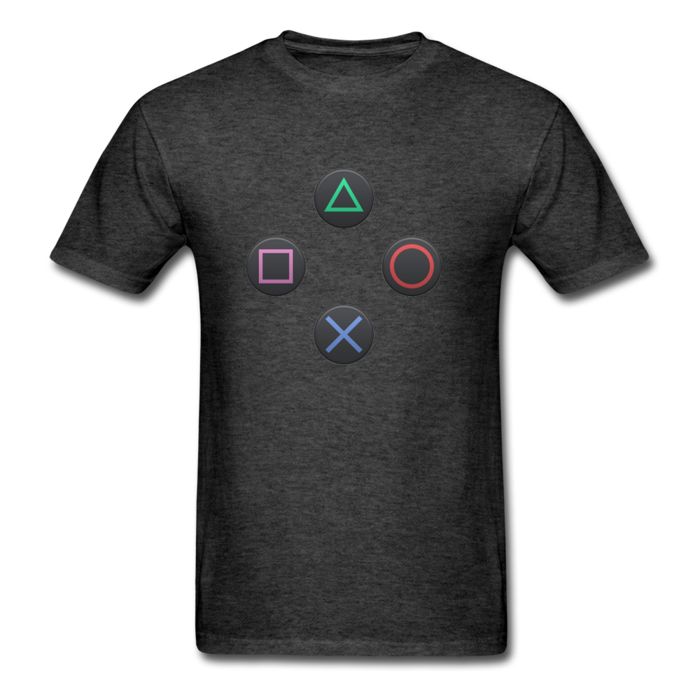 Gaming Ps4 Button Custom Graphic Tee; Xbox, Nintendo, Pc - heather black