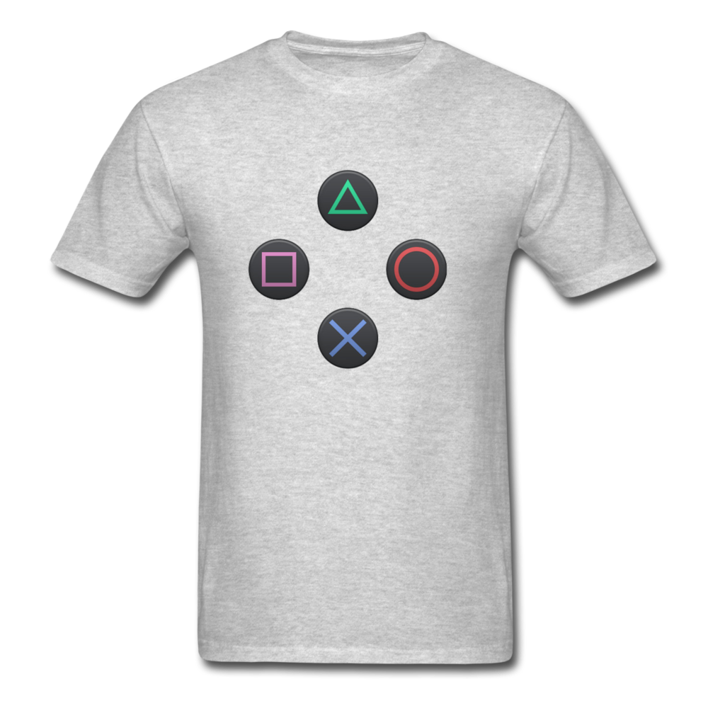 Gaming Ps4 Button Custom Graphic Tee; Xbox, Nintendo, Pc - heather gray