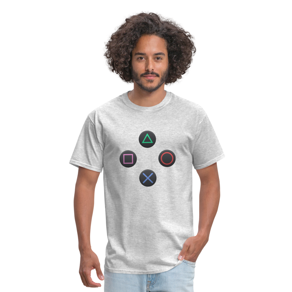 Gaming Ps4 Button Custom Graphic Tee; Xbox, Nintendo, Pc - heather gray