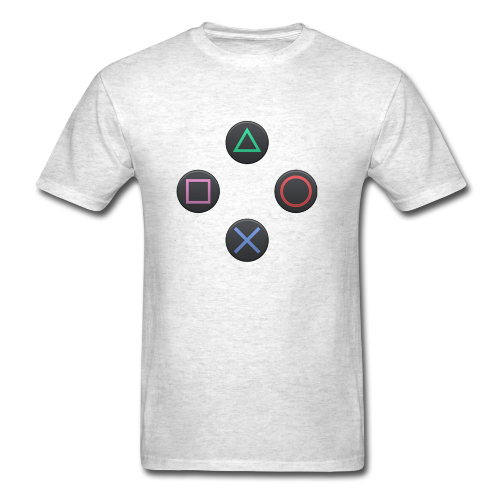 Gaming Ps4 Button Custom Graphic Tee; Xbox, Nintendo, Pc - light heather gray