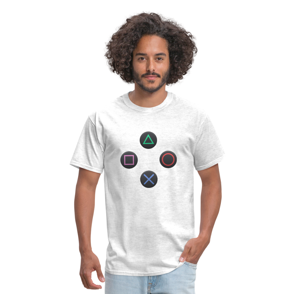 Gaming Ps4 Button Custom Graphic Tee; Xbox, Nintendo, Pc - light heather gray