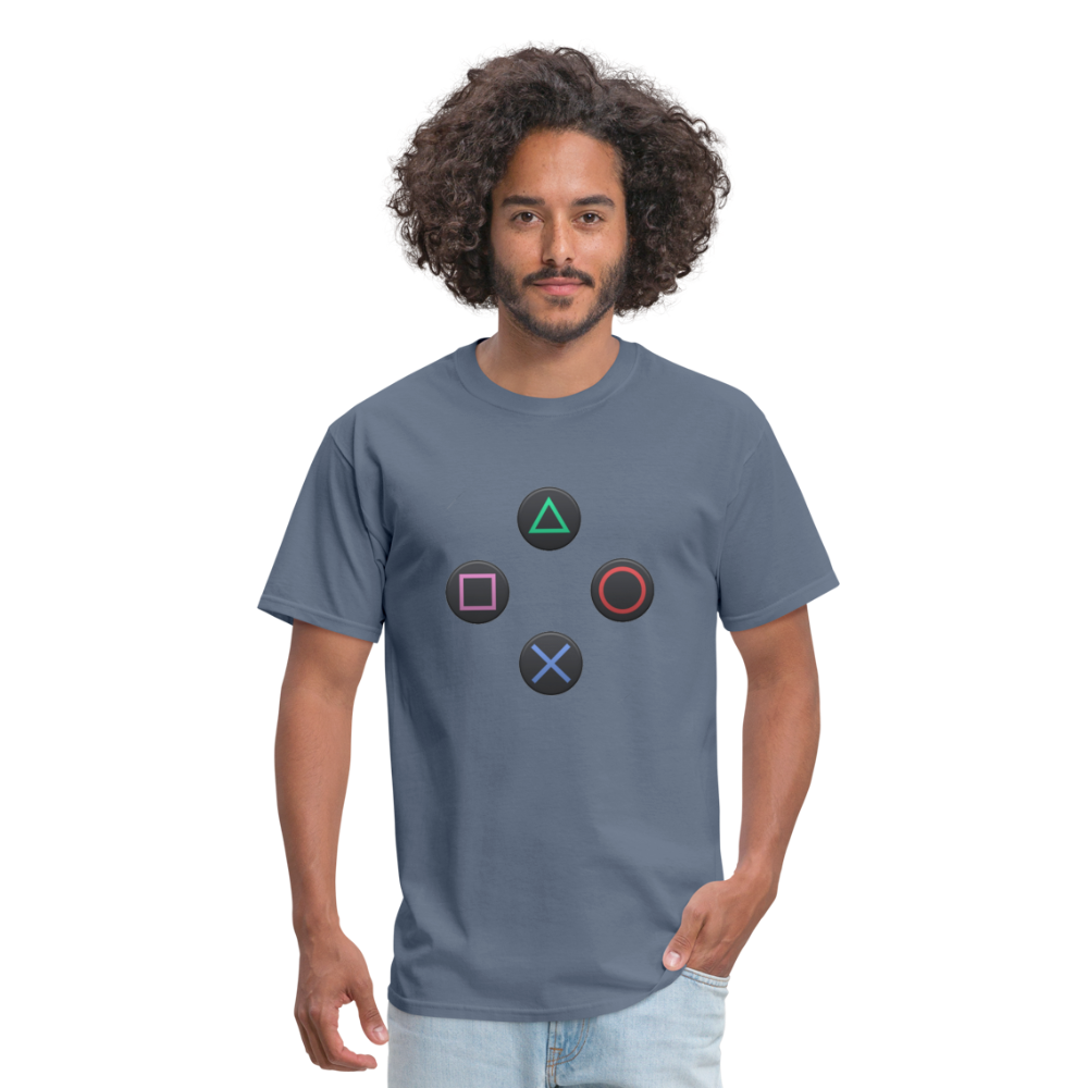 Gaming Ps4 Button Custom Graphic Tee; Xbox, Nintendo, Pc - denim