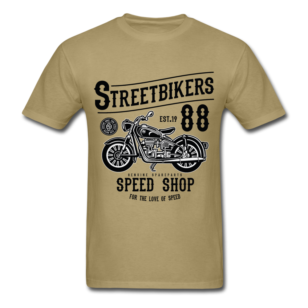 Custom Street Bikers Graphic Tee; Cafe Racer, Speed Shop - khaki