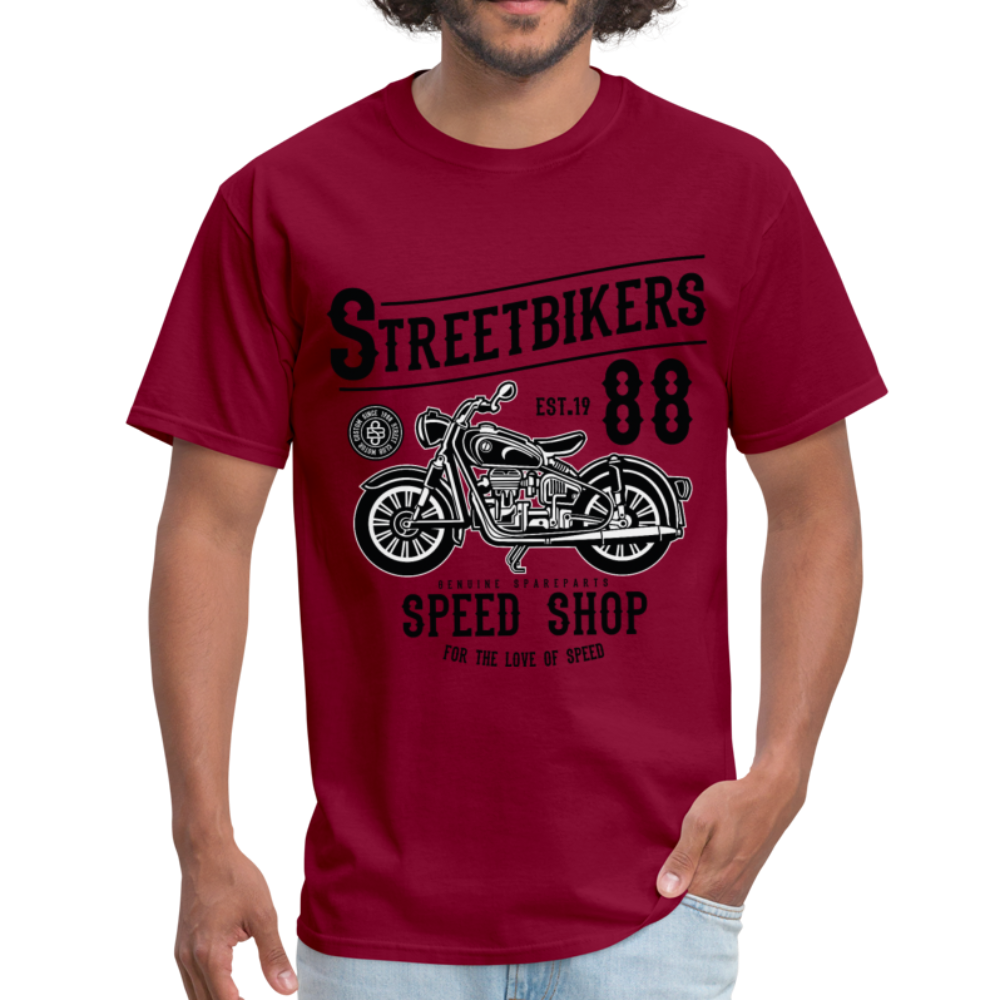 Custom Street Bikers Graphic Tee; Cafe Racer, Speed Shop - burgundy