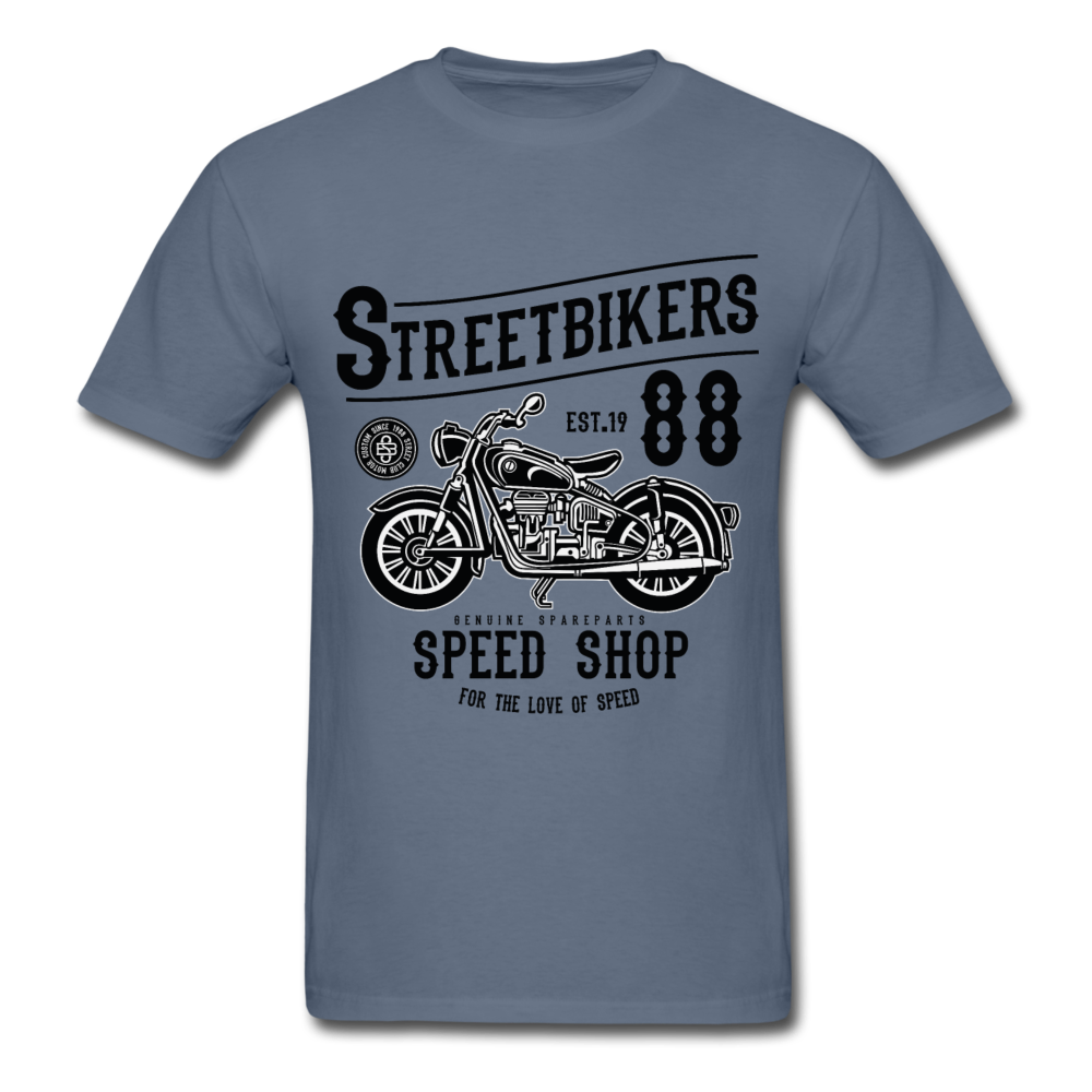 Custom Street Bikers Graphic Tee; Cafe Racer, Speed Shop - denim