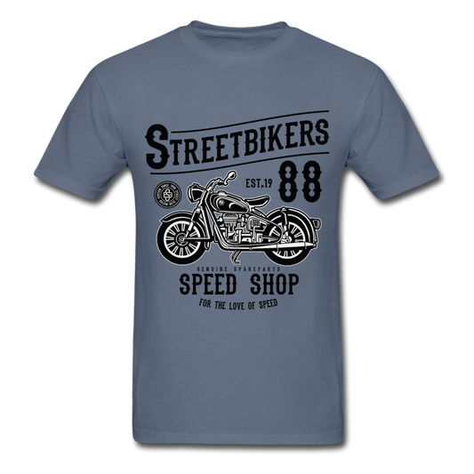Custom Street Bikers Graphic Tee; Cafe Racer, Speed Shop - denim