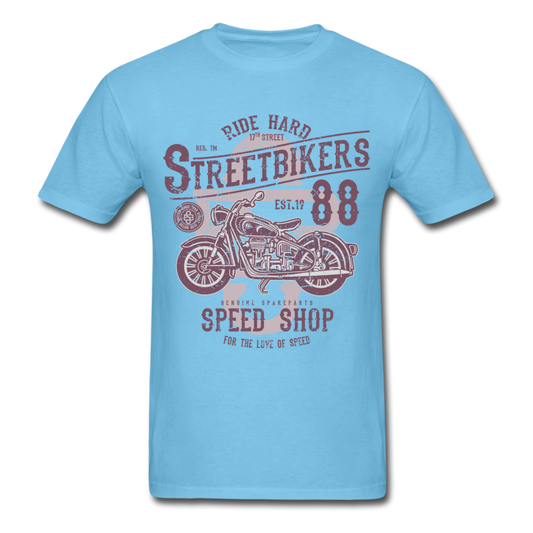 Vintage Motorcycle Street Bikers Graphic Tee - aquatic blue