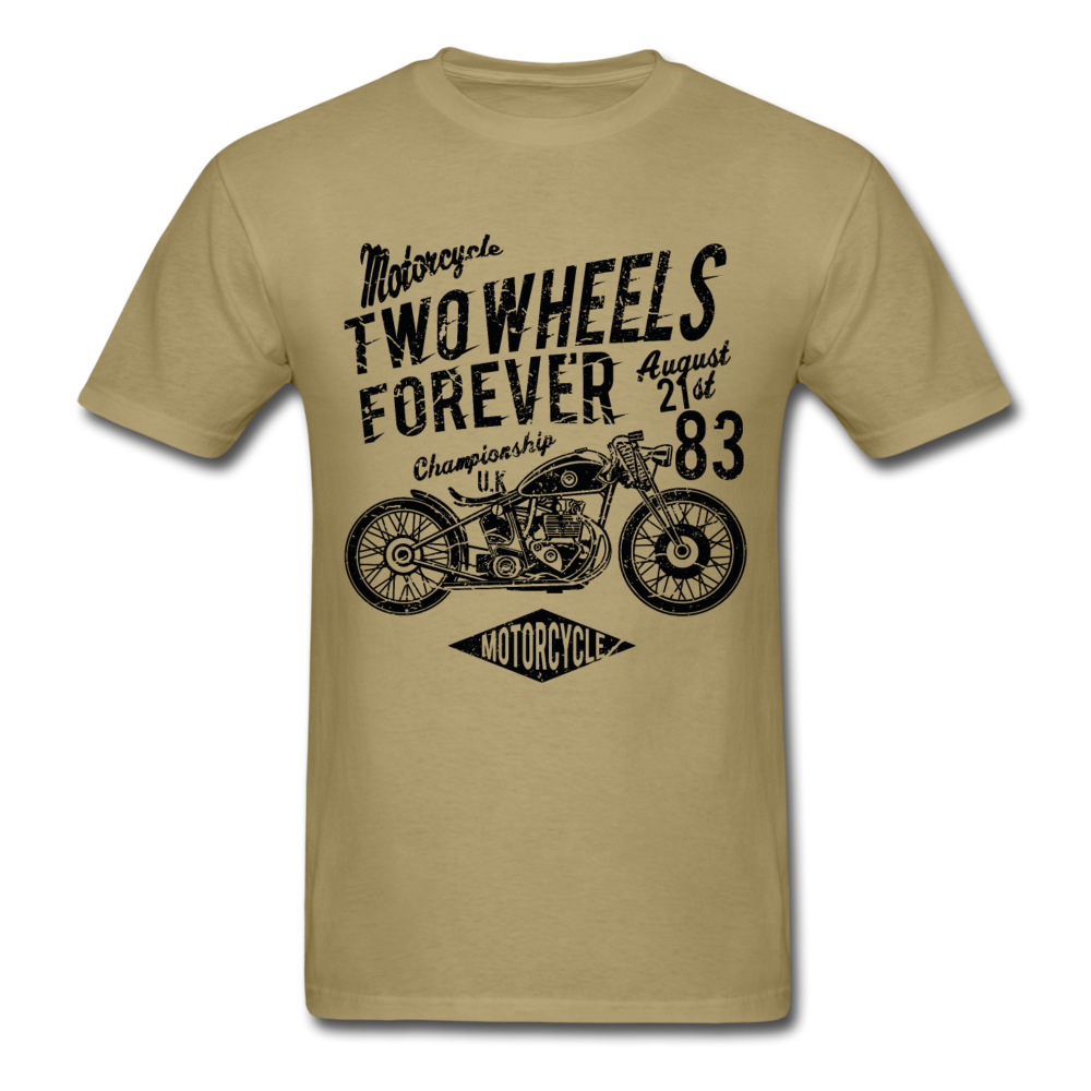 Custom Motorcycle Two Wheels Forever Graphic Tee; Cafe Racer - khaki