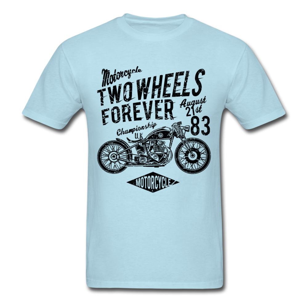 Custom Motorcycle Two Wheels Forever Graphic Tee; Cafe Racer - powder blue