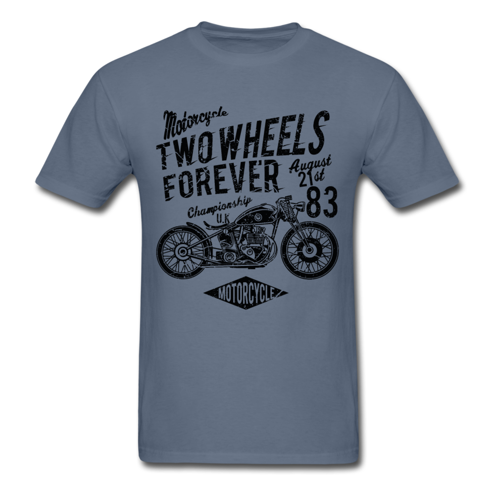 Custom Motorcycle Two Wheels Forever Graphic Tee; Cafe Racer - denim