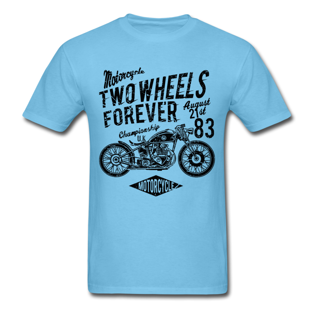 Custom Motorcycle Two Wheels Forever Graphic Tee; Cafe Racer - aquatic blue
