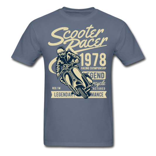 Vintage Scooter Racing Legends Graphic Tee; pit pike - denim