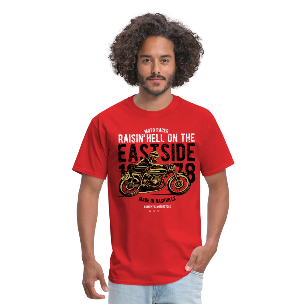 Classic Vintage Motorcycle Graphic Tee; Cafe Racer - red
