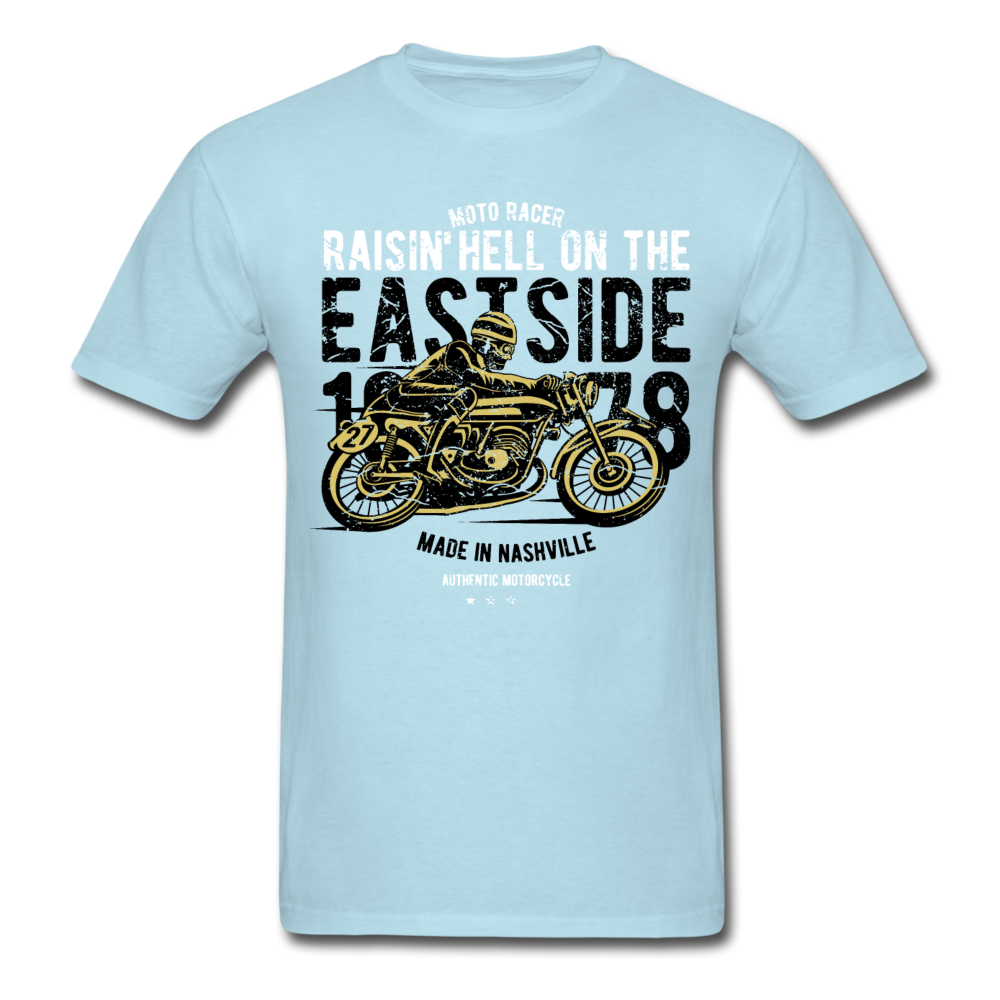 Classic Vintage Motorcycle Graphic Tee; Cafe Racer - powder blue