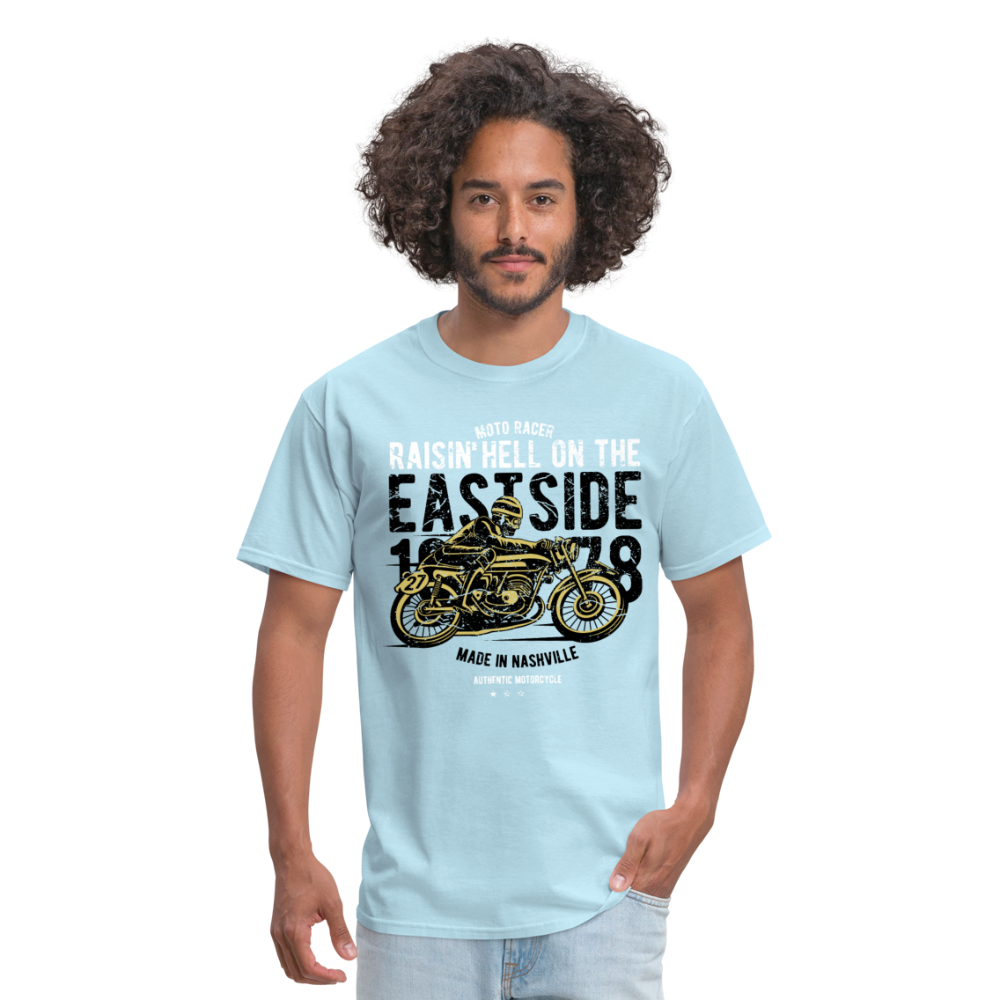 Classic Vintage Motorcycle Graphic Tee; Cafe Racer - powder blue