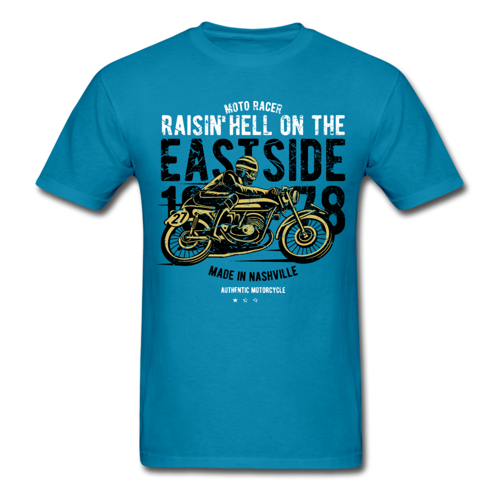 Classic Vintage Motorcycle Graphic Tee; Cafe Racer - turquoise