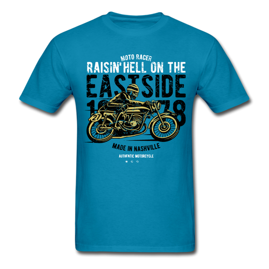 Classic Vintage Motorcycle Graphic Tee; Cafe Racer - turquoise