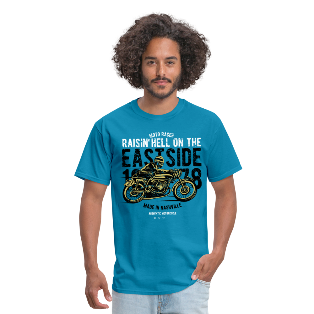 Classic Vintage Motorcycle Graphic Tee; Cafe Racer - turquoise