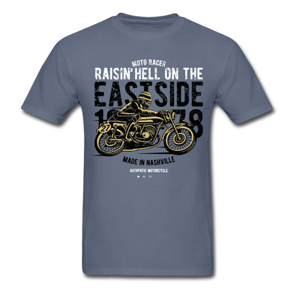 Classic Vintage Motorcycle Graphic Tee; Cafe Racer - denim