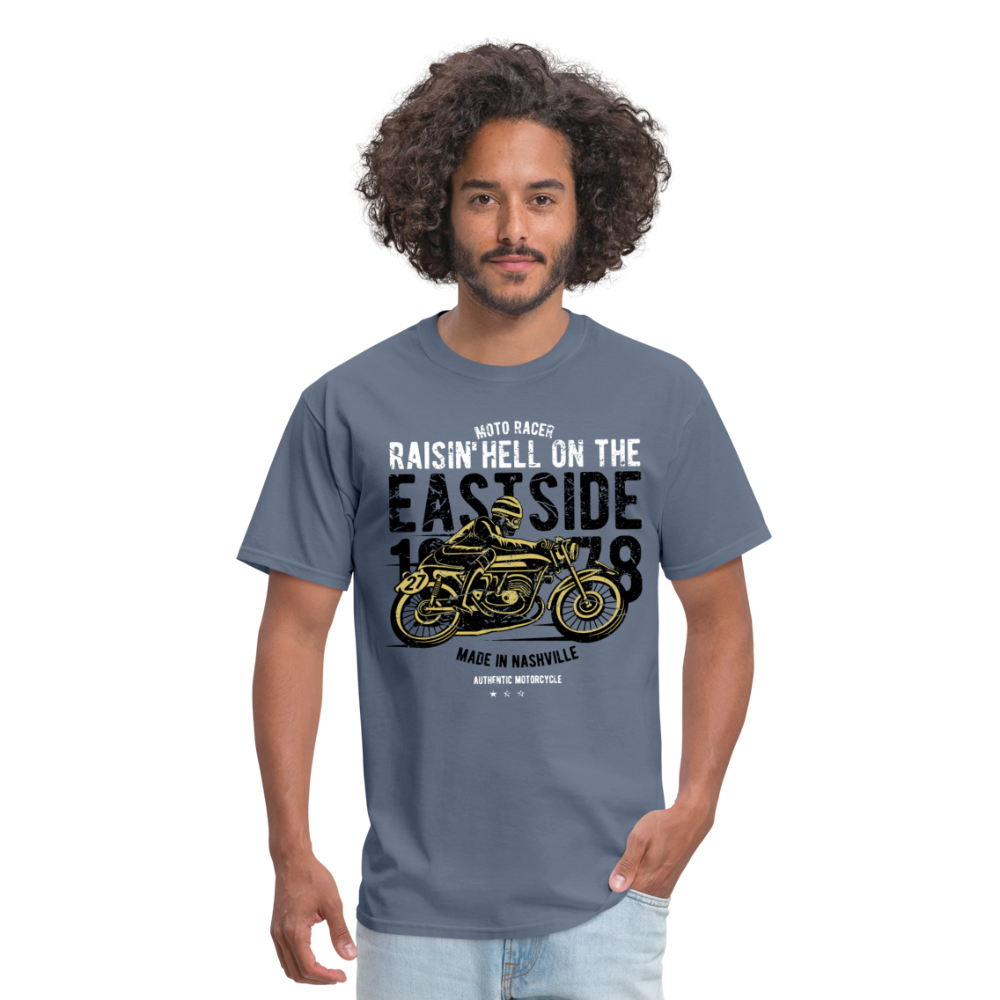 Classic Vintage Motorcycle Graphic Tee; Cafe Racer - denim