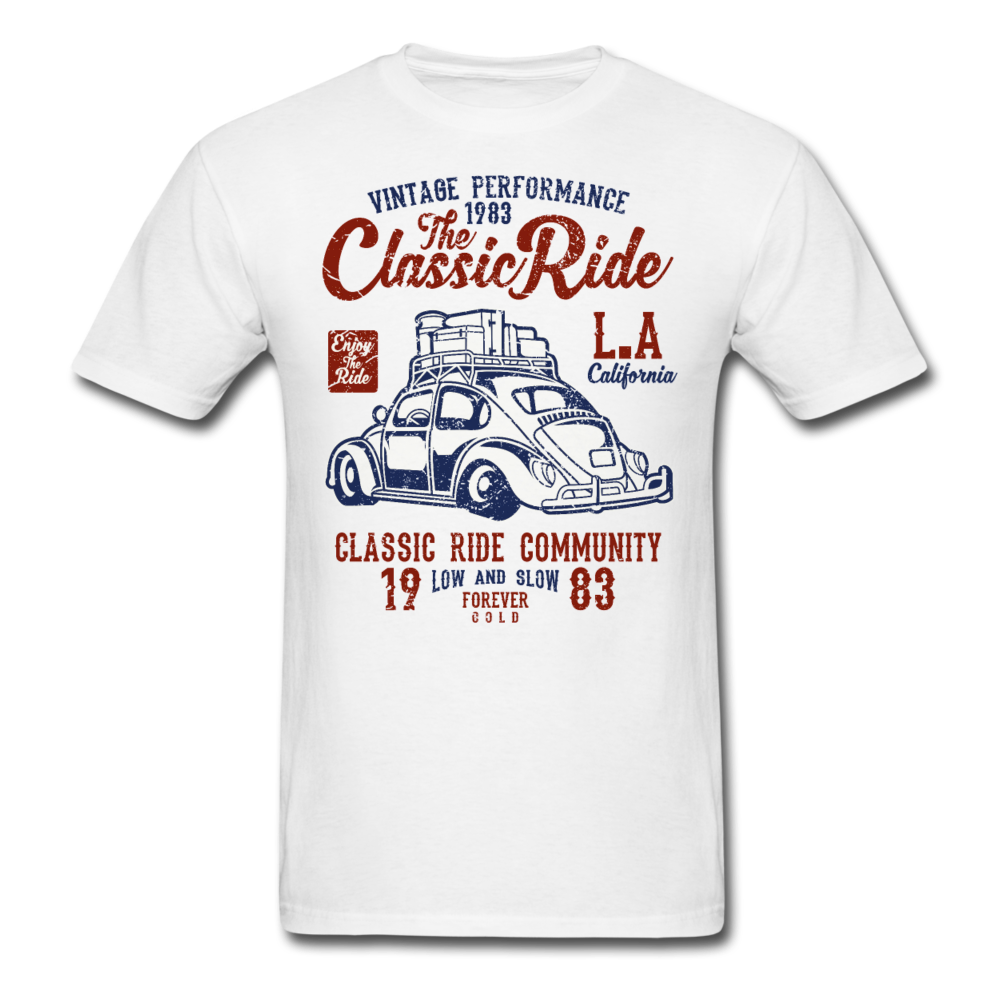Vintage Automotive Graphic Tee; Bug, Classic, California Ride - white