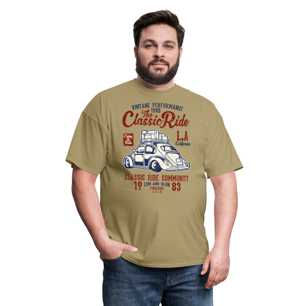 Vintage Automotive Graphic Tee; Bug, Classic, California Ride - khaki