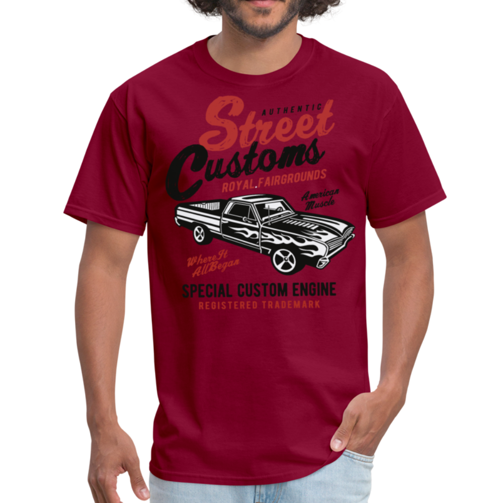 Custom Street Customs Automotive Graphic Tee; hot rod - burgundy