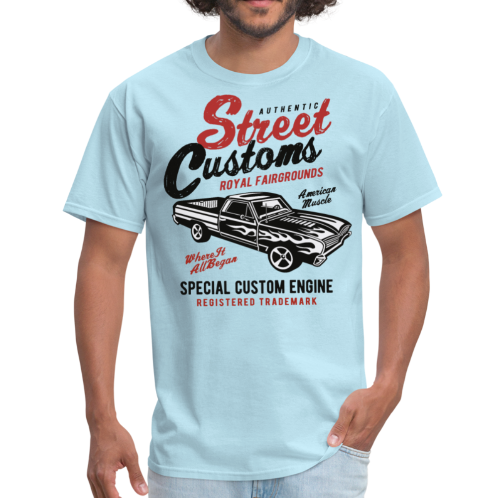 Custom Street Customs Automotive Graphic Tee; hot rod - powder blue