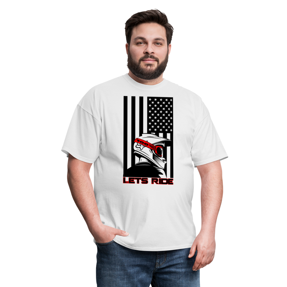 MX ATV American Flag Lets Ride Graphic Tee; offroad - white