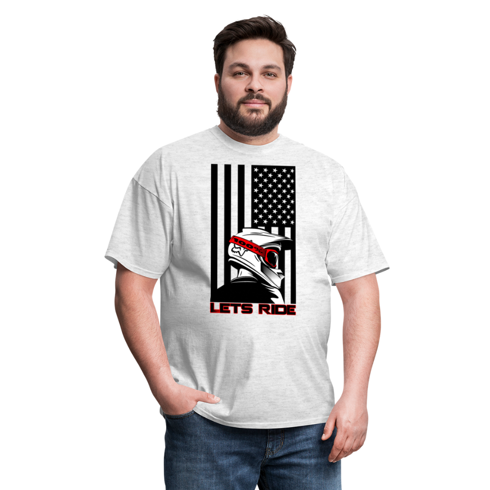 MX ATV American Flag Lets Ride Graphic Tee; offroad - light heather gray
