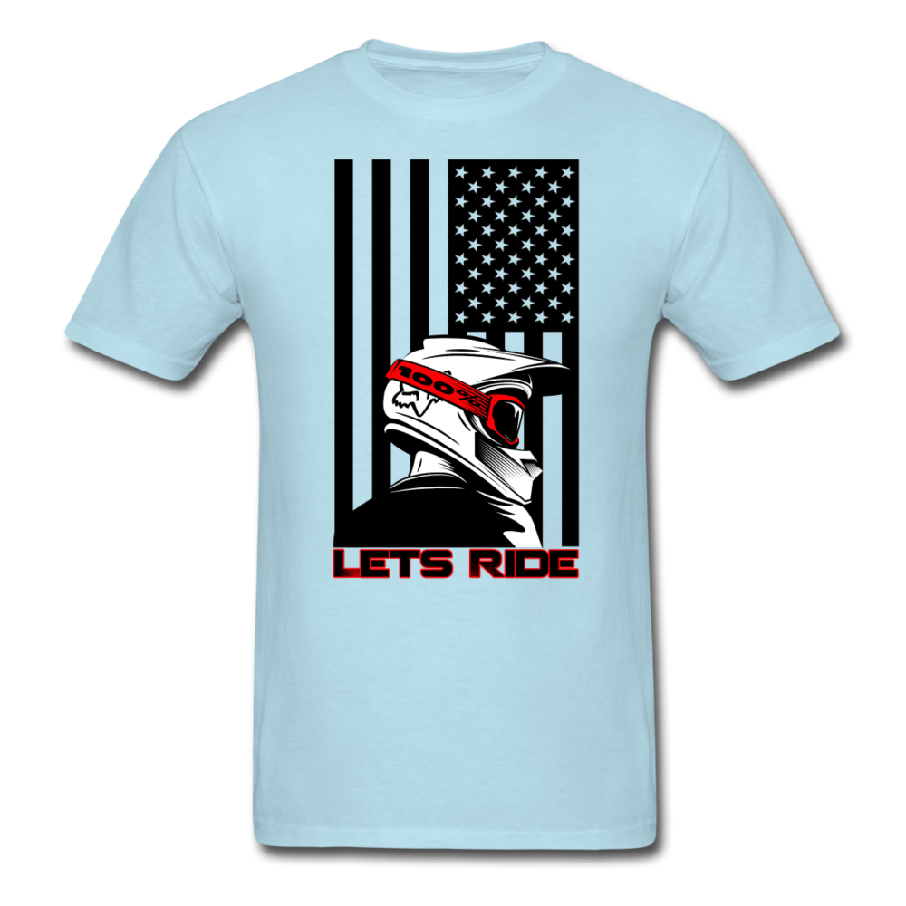 MX ATV American Flag Lets Ride Graphic Tee; offroad - powder blue