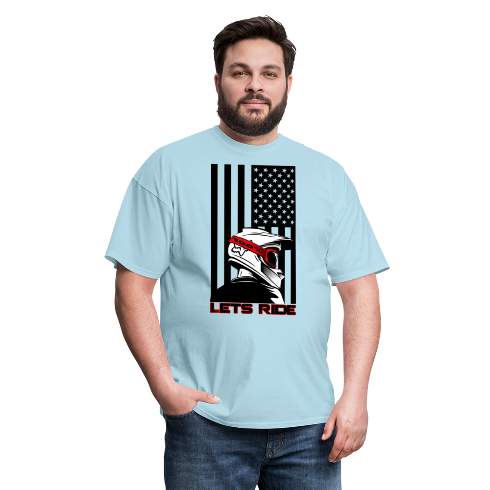MX ATV American Flag Lets Ride Graphic Tee; offroad - powder blue
