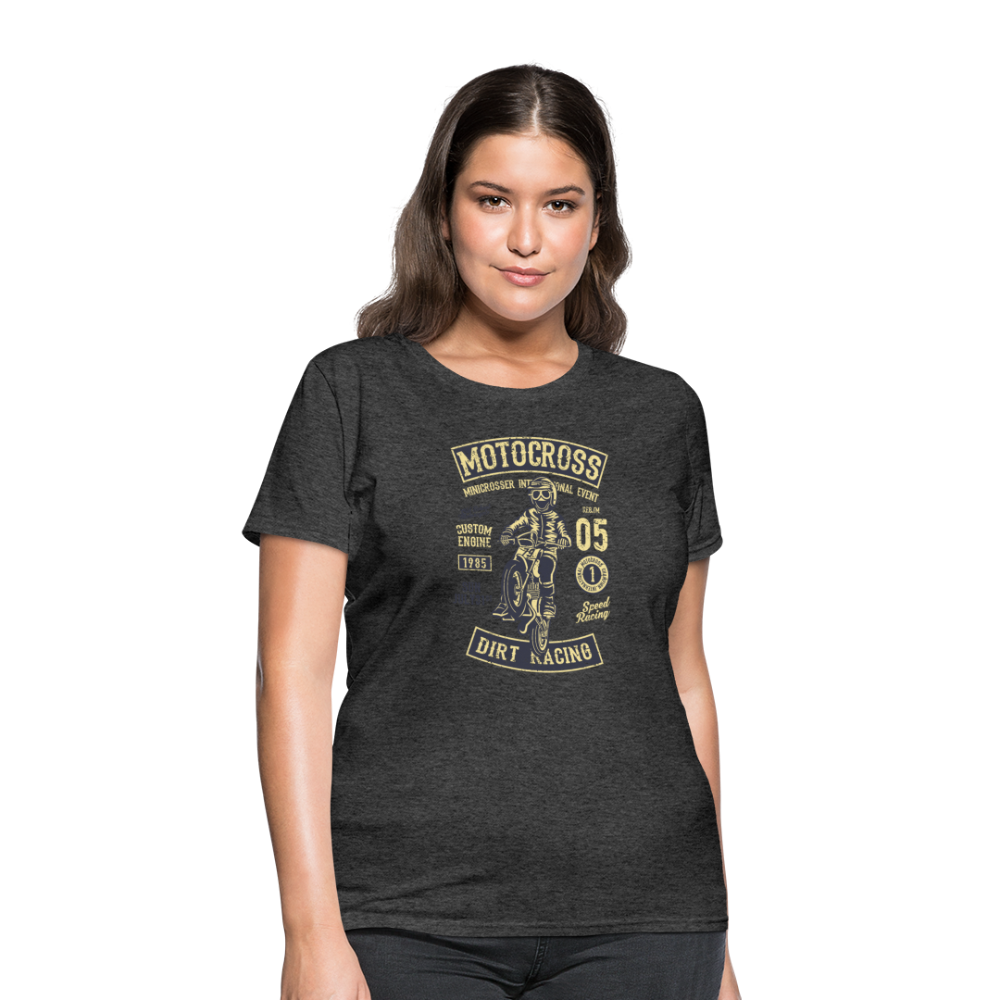 Women's Vintage Motorcross Graphic Tee; Racing, Dirt Bike, Offroad - heather black