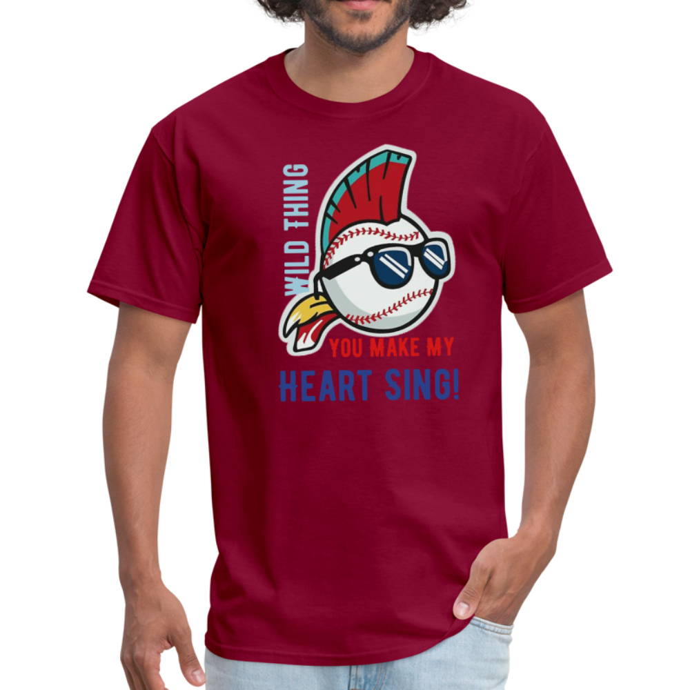 Classic Major League Mens Graphic Tee: Wild Thing, Jobu, Indians, Cleveland - burgundy