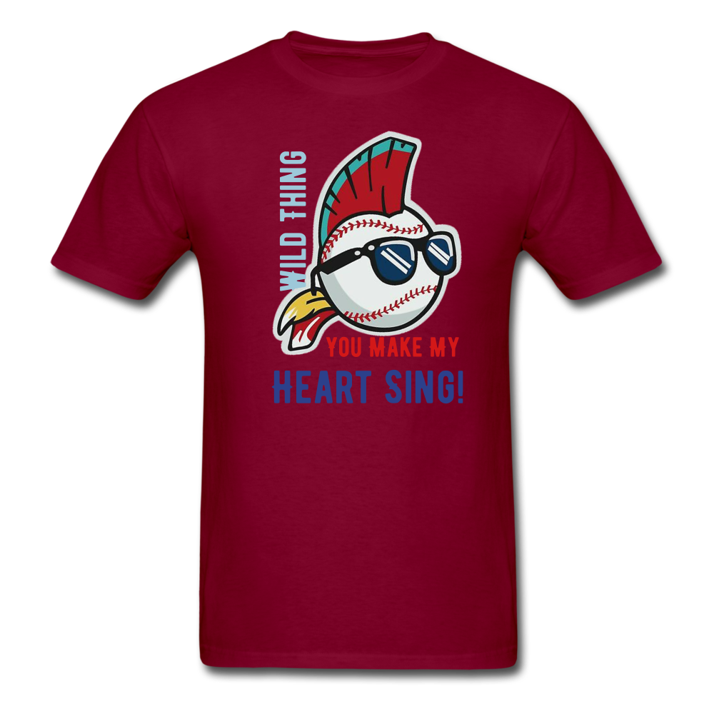 Classic Major League Mens Graphic Tee: Wild Thing, Jobu, Indians, Cleveland - burgundy