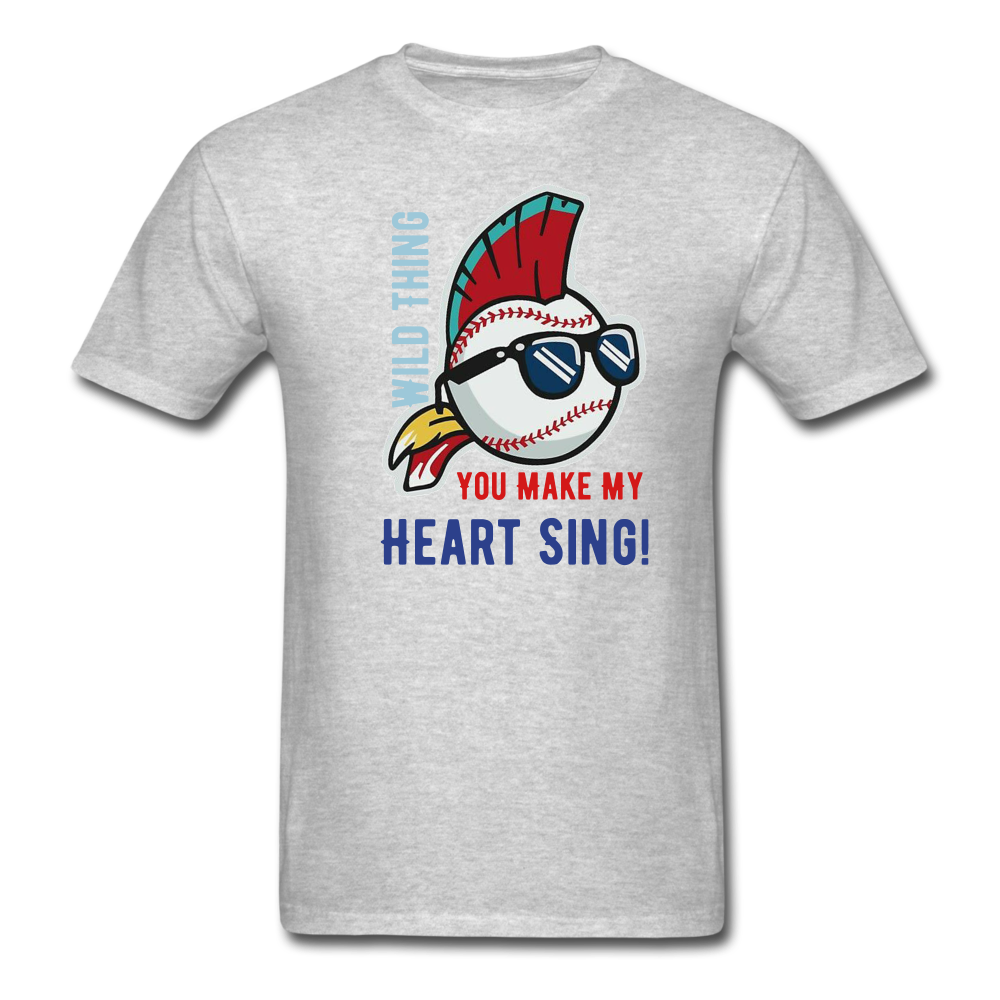 Classic Major League Mens Graphic Tee: Wild Thing, Jobu, Indians, Cleveland - heather gray