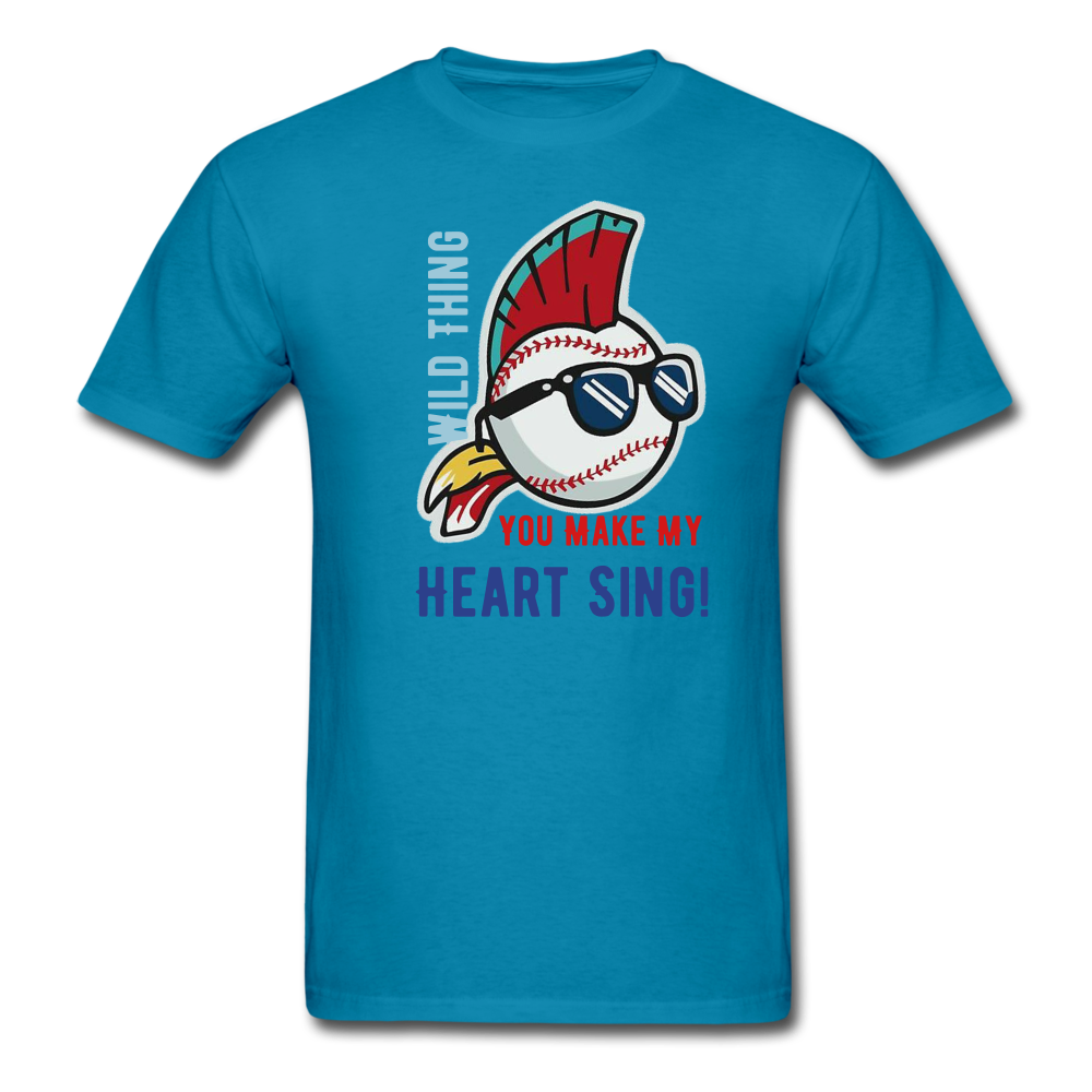 Classic Major League Mens Graphic Tee: Wild Thing, Jobu, Indians, Cleveland - turquoise