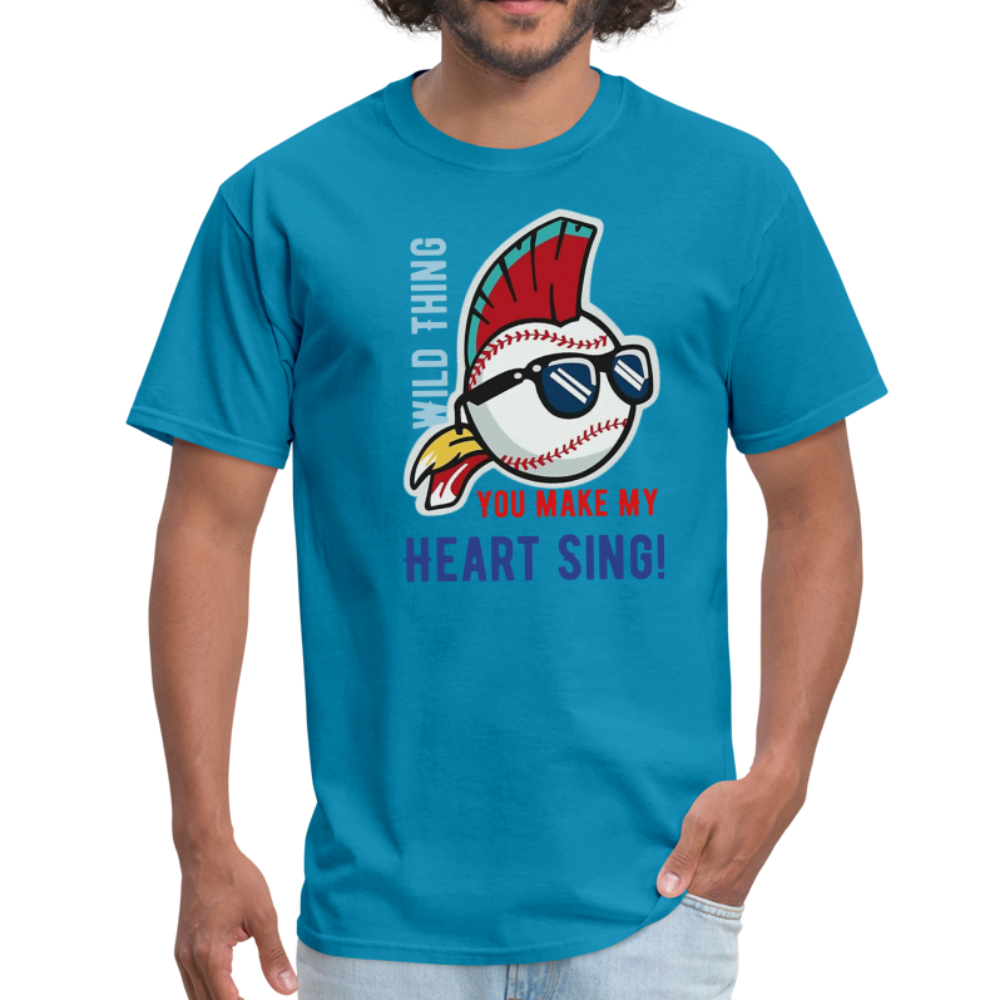 Classic Major League Mens Graphic Tee: Wild Thing, Jobu, Indians, Cleveland - turquoise