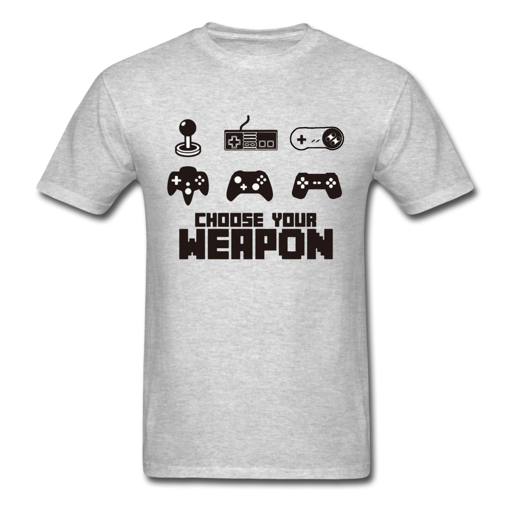 Gaming Choose Your Weapon Graphic Tee; PS4 XBox NES - heather gray