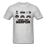 Gaming Choose Your Weapon Graphic Tee; PS4 XBox NES - heather gray
