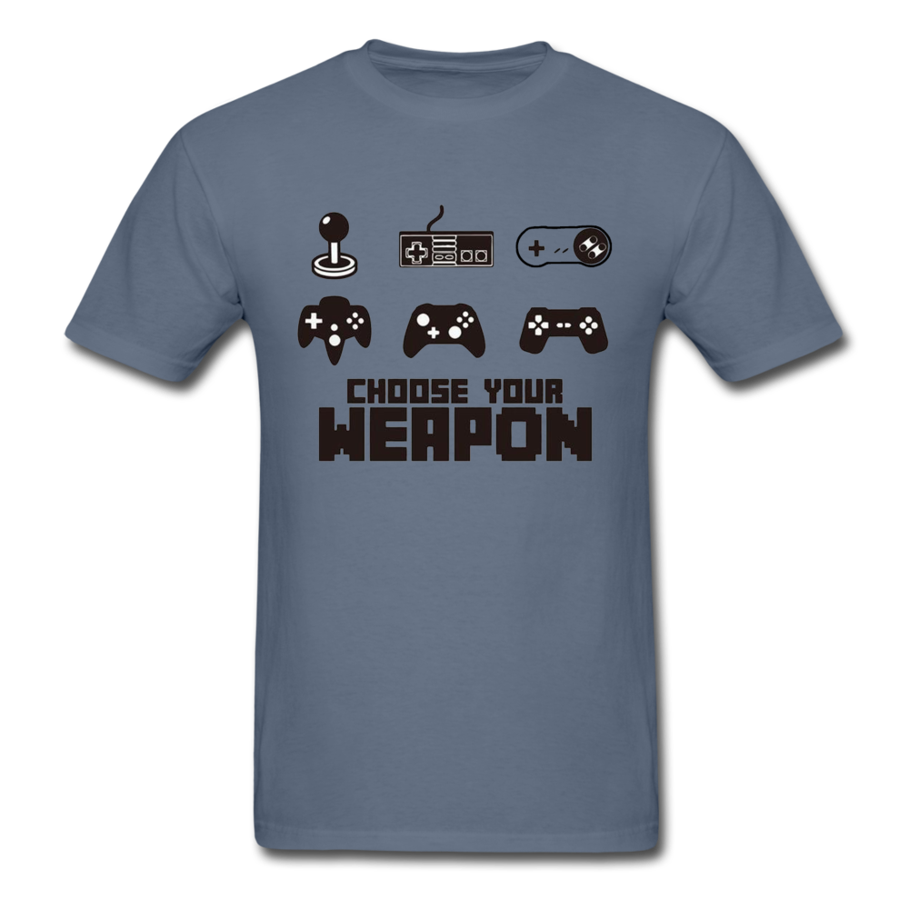 Gaming Choose Your Weapon Graphic Tee; PS4 XBox NES - denim