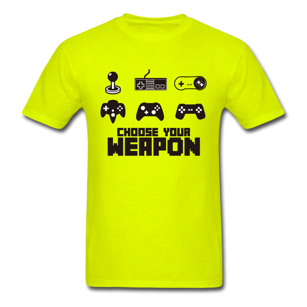 Gaming Choose Your Weapon Graphic Tee; PS4 XBox NES - safety green