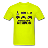 Gaming Choose Your Weapon Graphic Tee; PS4 XBox NES - safety green