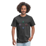 Gaming Ps4 Button Custom Graphic Tee; Xbox, Nintendo, Pc - heather black
