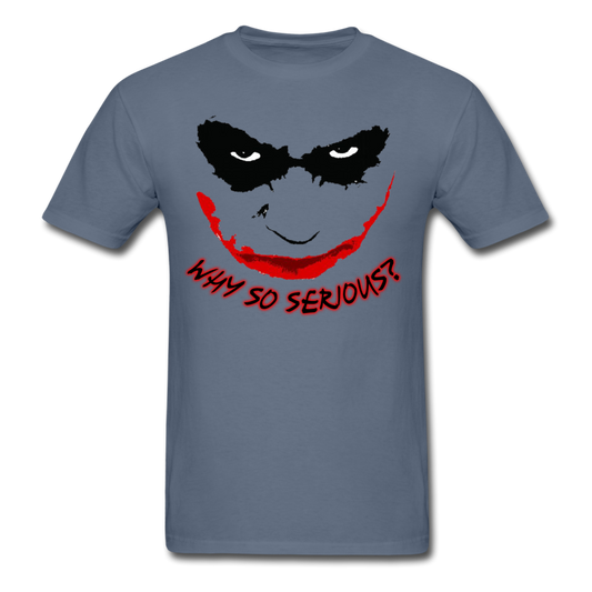 Custom Why So Serious Joker Face Graphic Tee; DC, Comics - denim