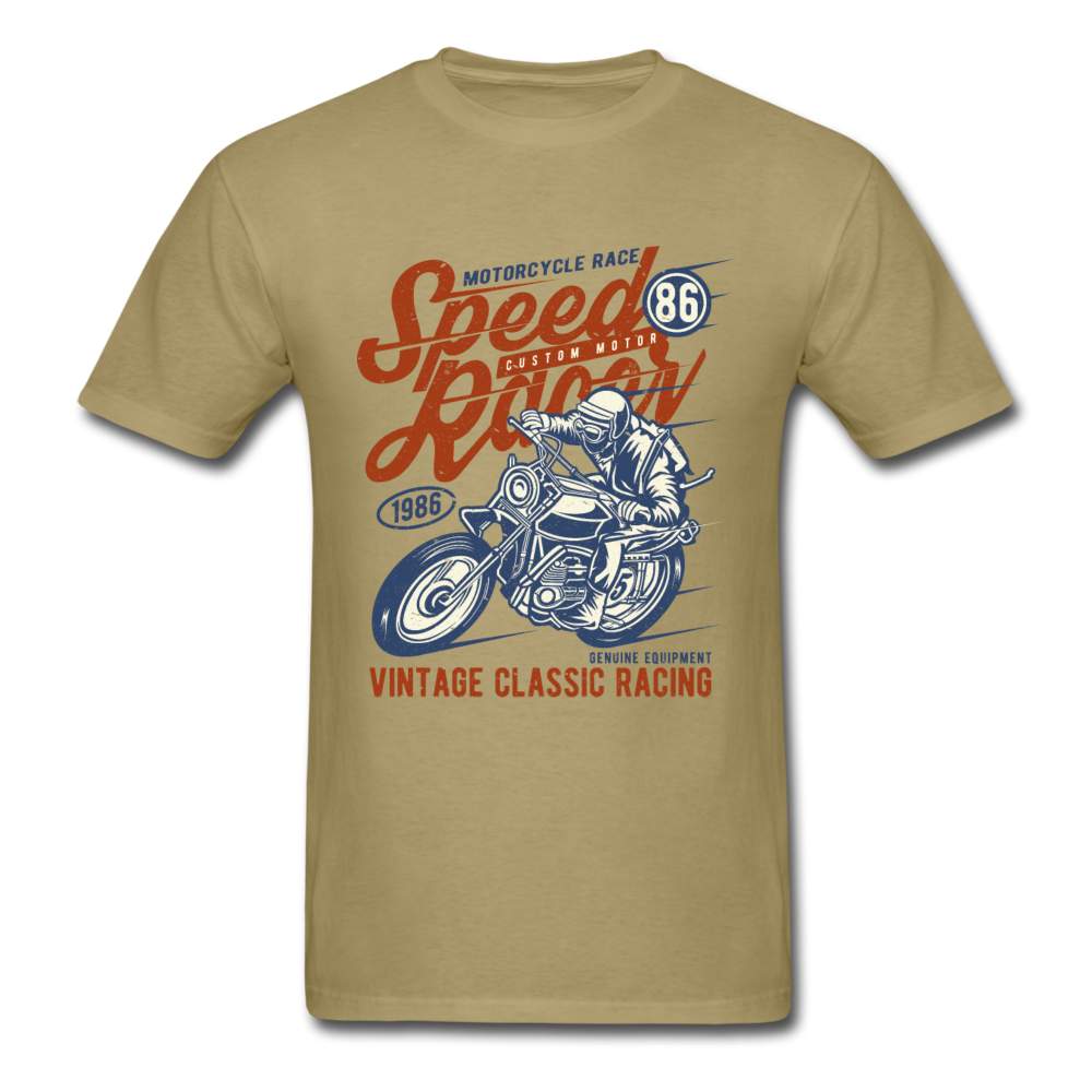 Vintage Motorcycle Racing Graphic Tee; Speed Racer, Cafe Racer - khaki