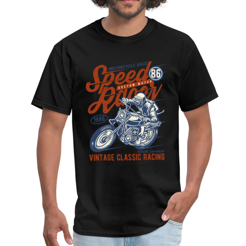 Vintage Motorcycle Racing Graphic Tee; Speed Racer, Cafe Racer - black